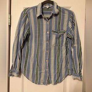 Jane and Delancey Blue and Green Striped Button-Down Shirt